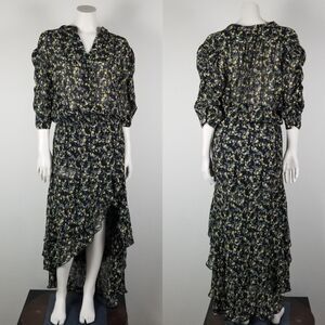 Anthropologie Muche & Muchette Black Floral High Low Blouson Maxi Dress OSFM